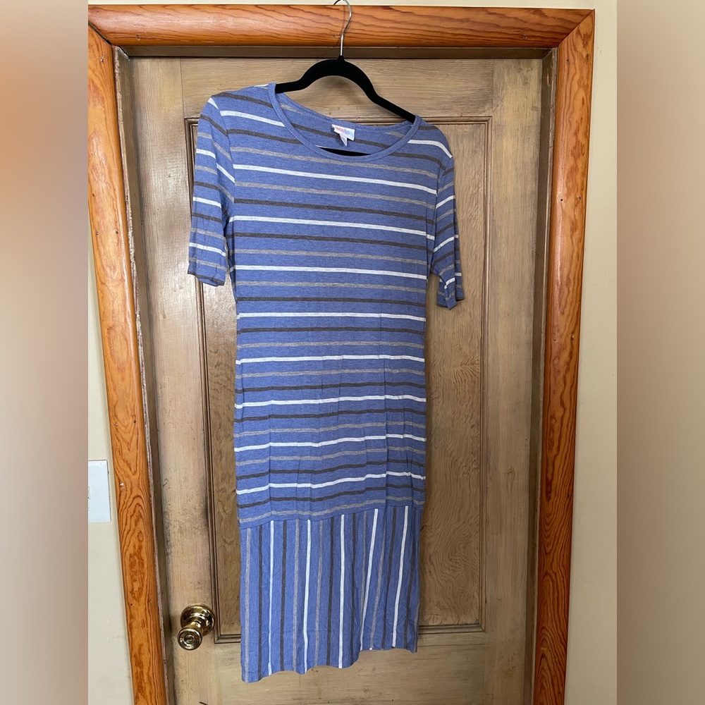 LuLaRoe Julia style light purple and grey striped dress Medium